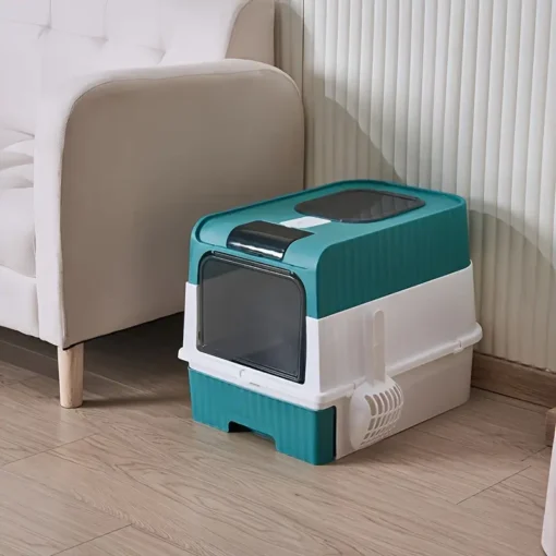 Bac à litière Fermé pour Chat avec Sortie vers le haut (Rose | Vert)