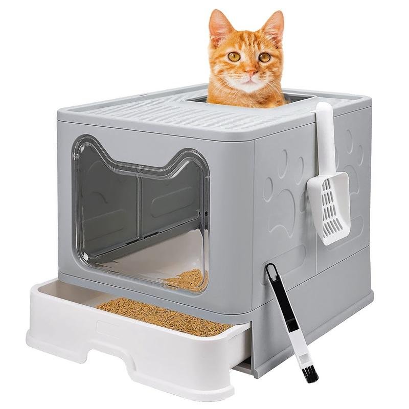Bac à litière pliable et fermé pour chat, avec Sortie supérieure