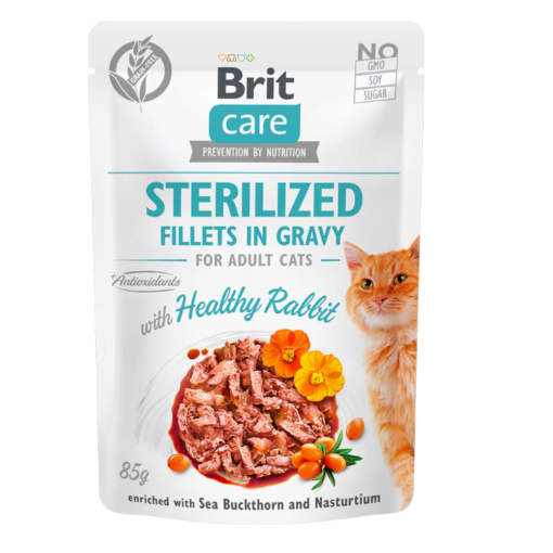 Brit Care Filets au Lapin en Sauce pour Chats Stérilisés | | Sans Céréales, Enrichi en Argousier et Capucine