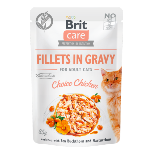 Brit Care Filets de Poulet en Sauce pour Chats Adultes | | Sans Céréales, Enrichi en Argousier et Capucine | Super Premium
