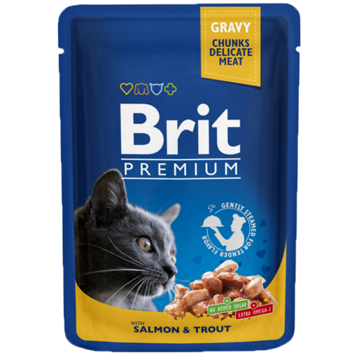 Brit Premium Pochon Saumon et Truite pour Chat Adulte – Nourriture Humide Complète en Sauce – Riche en Protéines Animales