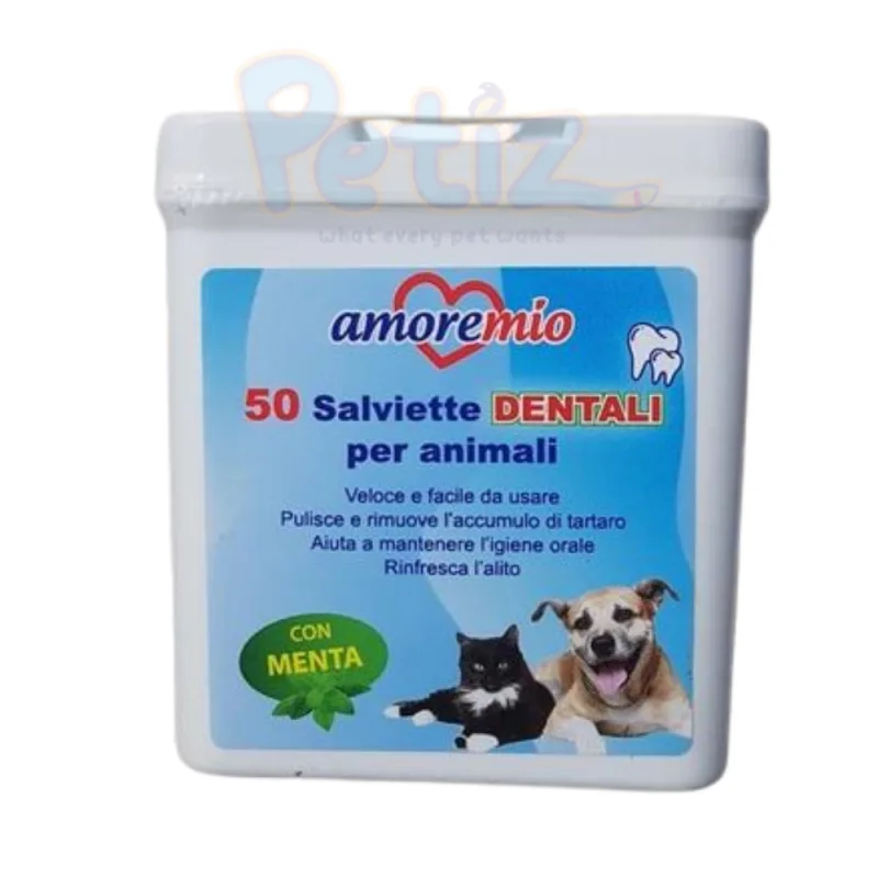 Amore Mio Lingettes Dentaires pour Chien et Chat – Nettoyage Efficace Contre Plaque, Tartre et Mauvaise Haleine