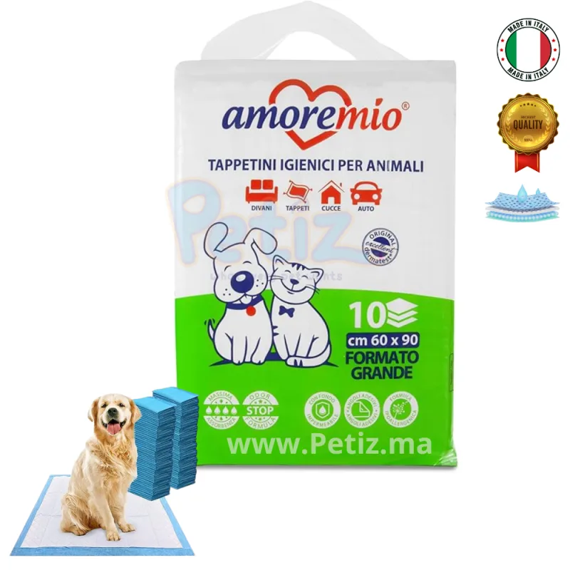 Amore Mio | Tapis hygiéniques jetable pour Chiens, Chats, Super absorbants, traverses 60x90cm apprentissage de la propreté des chiots en phase de toilettage
