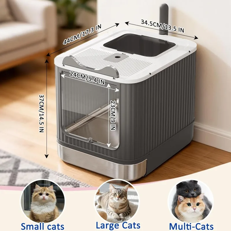 Bac à Litière Fermé en Acier Inoxydable avec Couvercle et Tiroir Amovible | Maison de Toilette Anti-Odeurs pour Chat avec Pelle