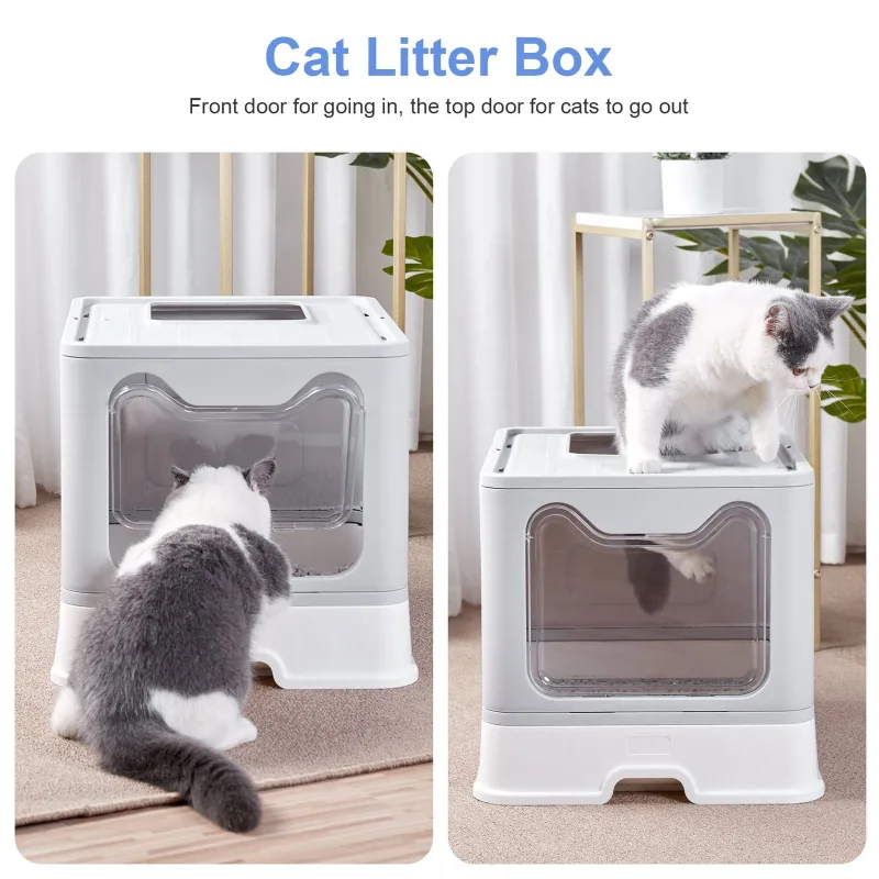 Bac à litière pliable et fermé pour chat, avec Sortie supérieure