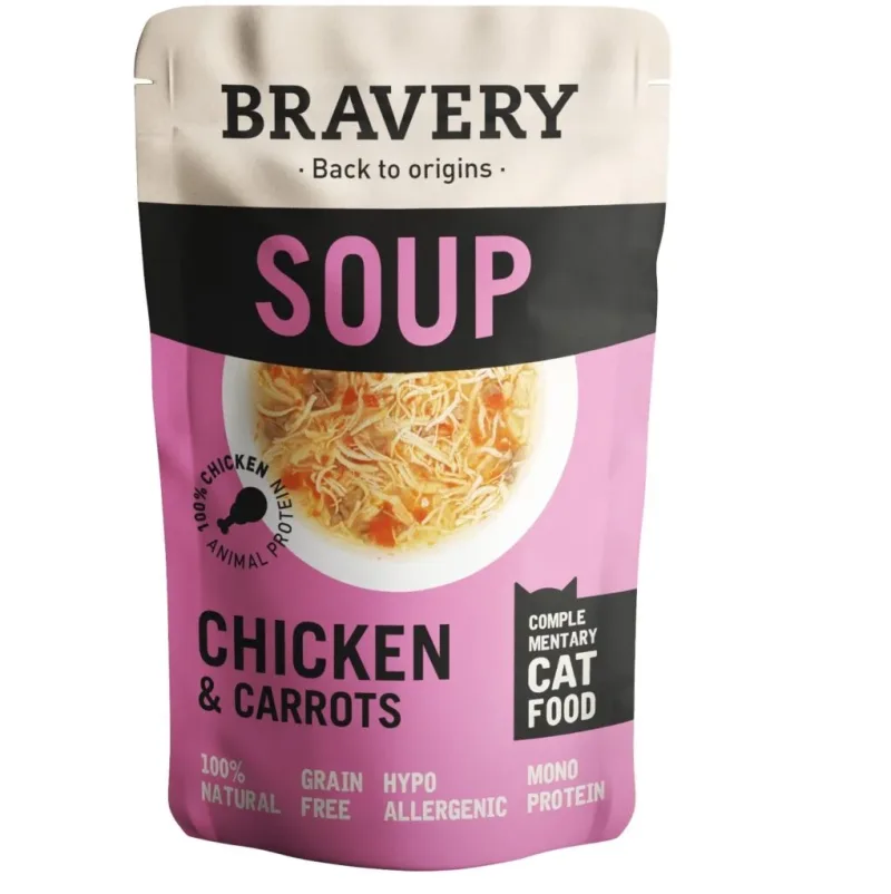 Bravery Soupe pour Chat Adulte – Aliment Humide Naturel Riche en Protéines | Poulet, Saumon ou Sardine