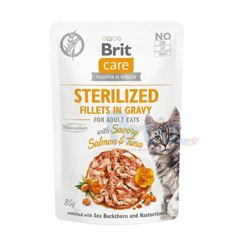 Brit Care Sterilized Filets en Sauce Saumon & Thon – Pâtée Premium pour Chats Stérilisés