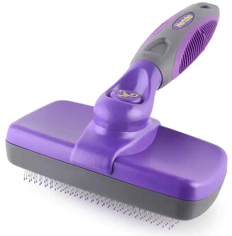 Brosse Bouton de toilettage pour chiens, chats, lapins et chevaux, 18 x 12 x 7 cm rétractable, facile à nettoyer, ergonomique en acier inoxydable. Peigne outil professionnel de toilettag