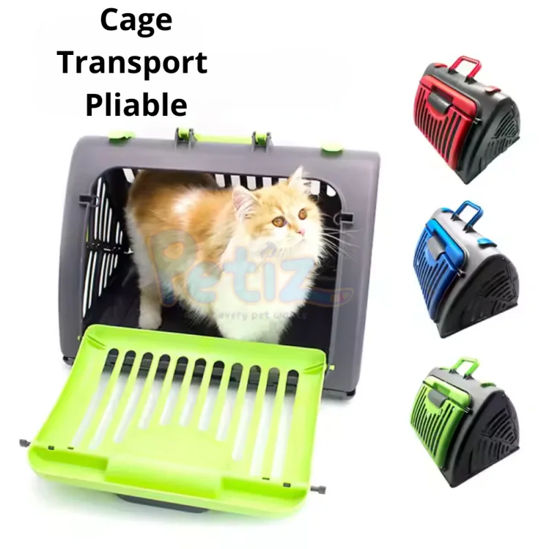 Cage de Transport Pliable pour Chat et Petit Chien – Plastique Résistant, Compacte et Facile à Ranger