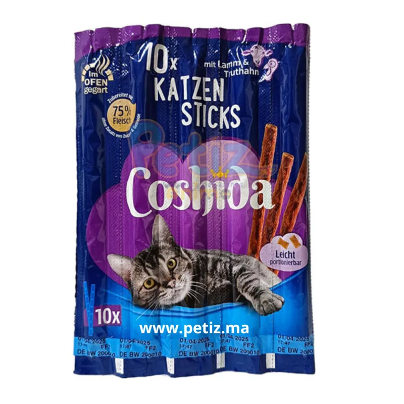Coshida Friandises en Boeuf Et Dinde-10 Sticks Cigars pour chats snacks gourmands collation savoureuse