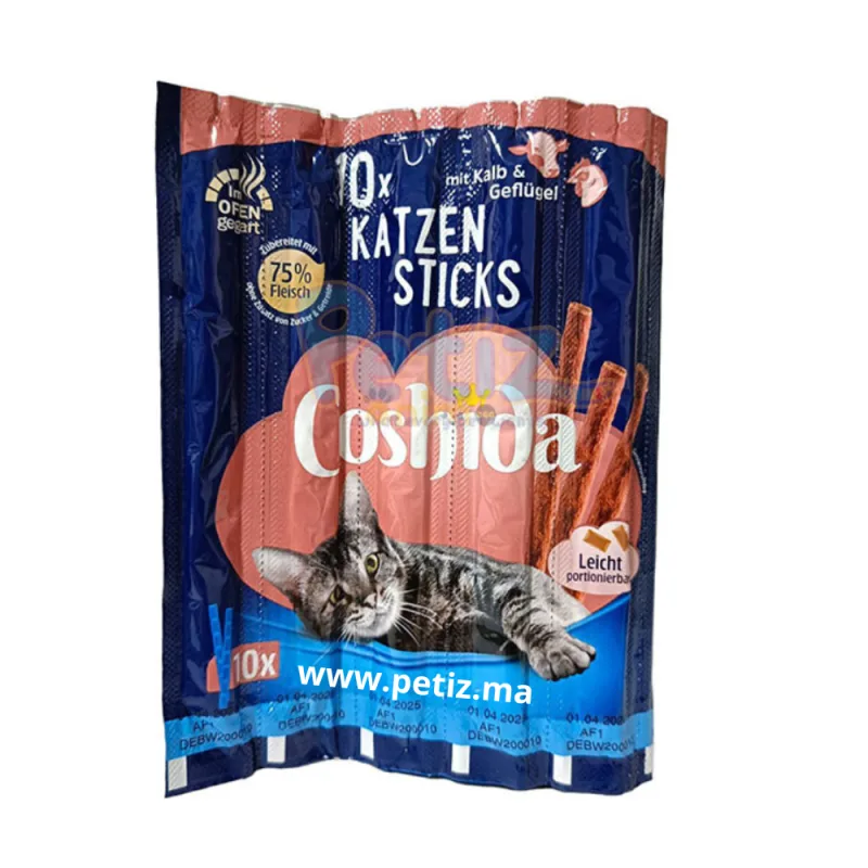 Coshida Friandises en Boeuf Et Poulet-10 Sticks Cigars pour chats snacks gourmands collation savoureuse