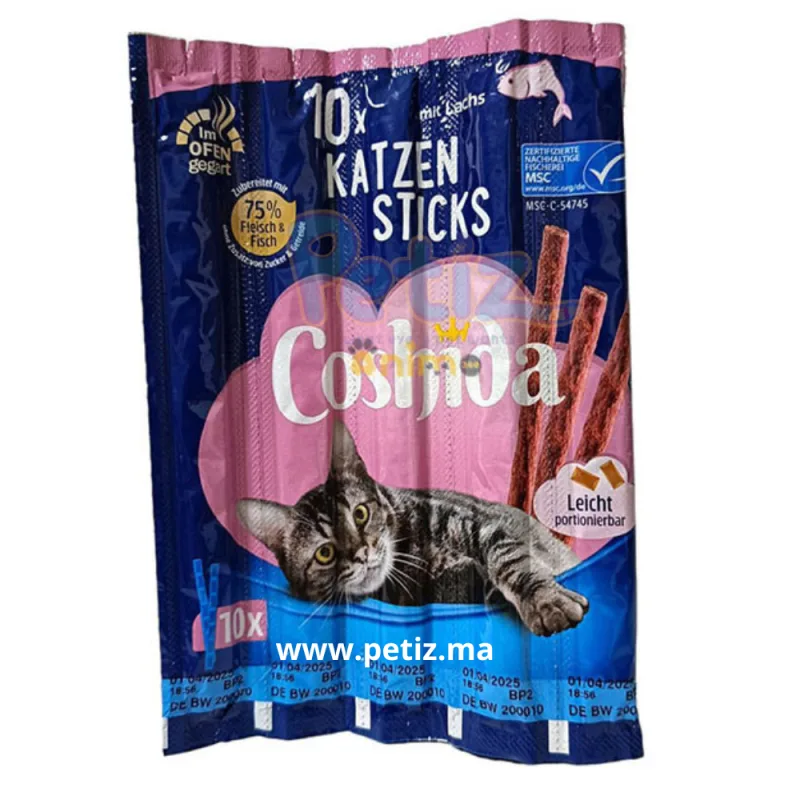 Coshida Friandises en Poisson-10 Sticks Cigars pour chats snacks gourmands collation savoureuse