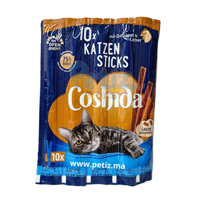 Coshida Friandises en Poulet-10 Sticks Cigars pour chats snacks gourmands collation savoureuse