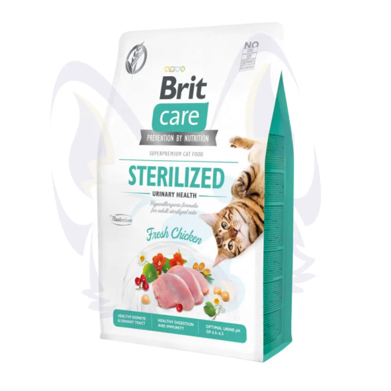 CROQUETTES BRIT CARE SANS CEREALES STERILIZED URINARY HEALTH – CHAT 26 % Poulet frais Grain-Free Pour une santé urinaire optimale daptée aux chats stérilisés Herbes et fruits