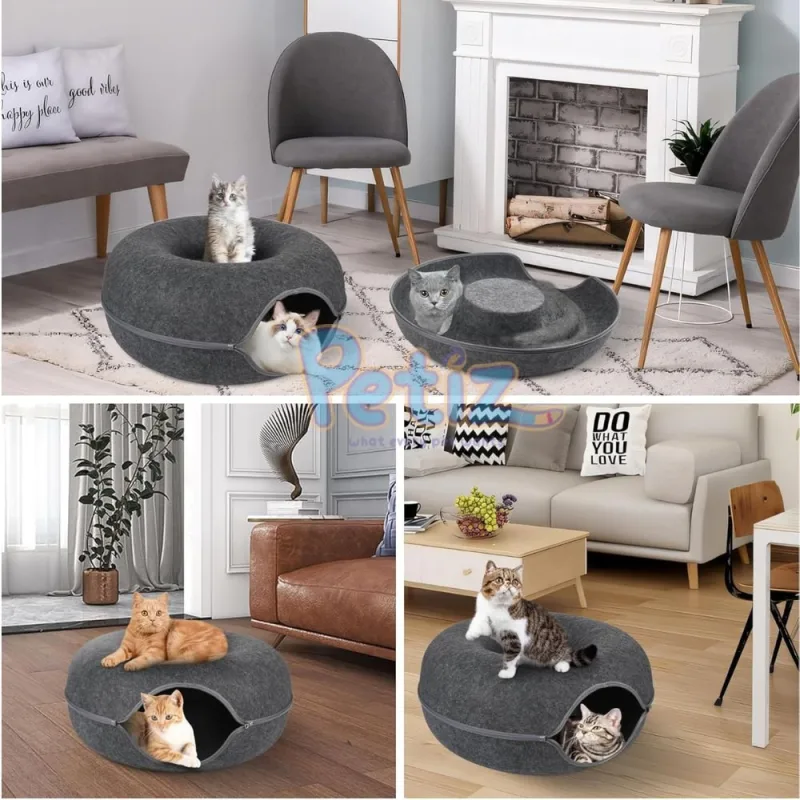 Donut Cat Bed – Lit tunnel pour chat d’intérieur grande taille