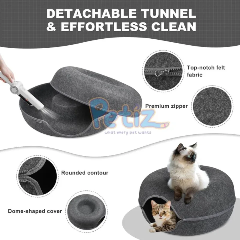Donut Cat Bed – Lit tunnel pour chat d’intérieur grande taille