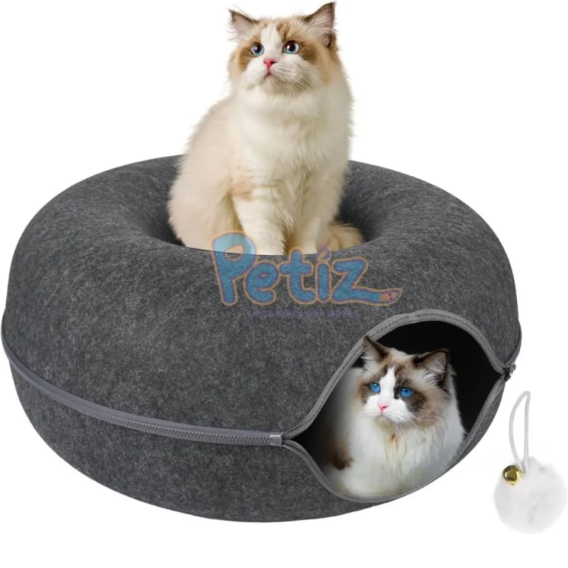 Donut Cat Bed – Lit tunnel pour chat d’intérieur grande taille