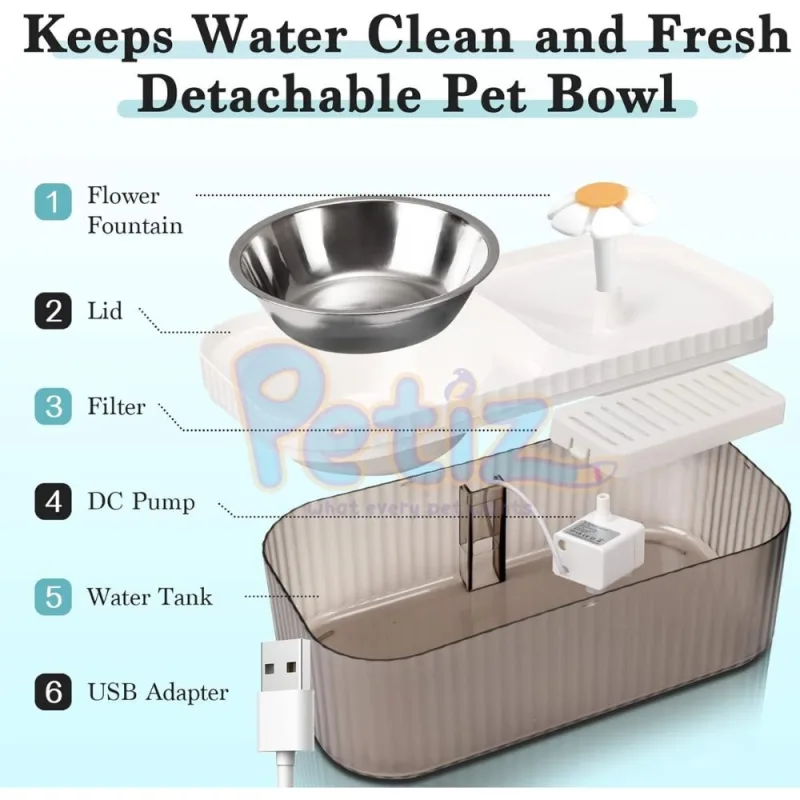 Fontaine à eau 2 en 1 pour chat avec bol en inox – Hydratation et repas simplifiés pour votre félin