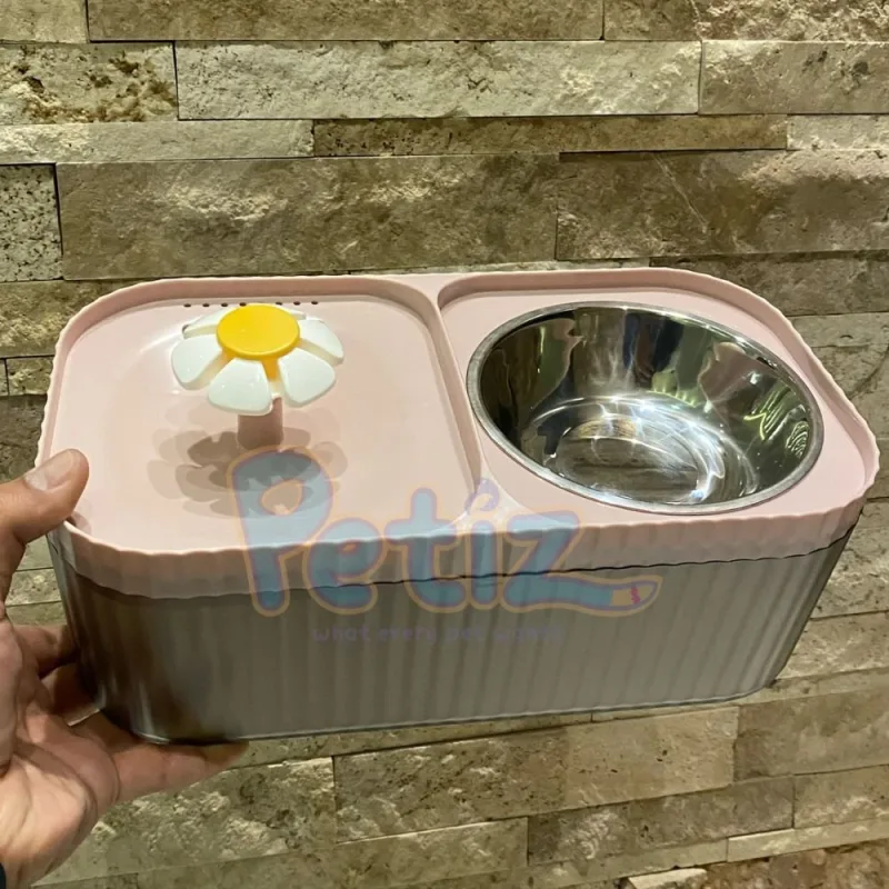 Fontaine à eau 2 en 1 pour chat avec bol en inox – Hydratation et repas simplifiés pour votre félin
