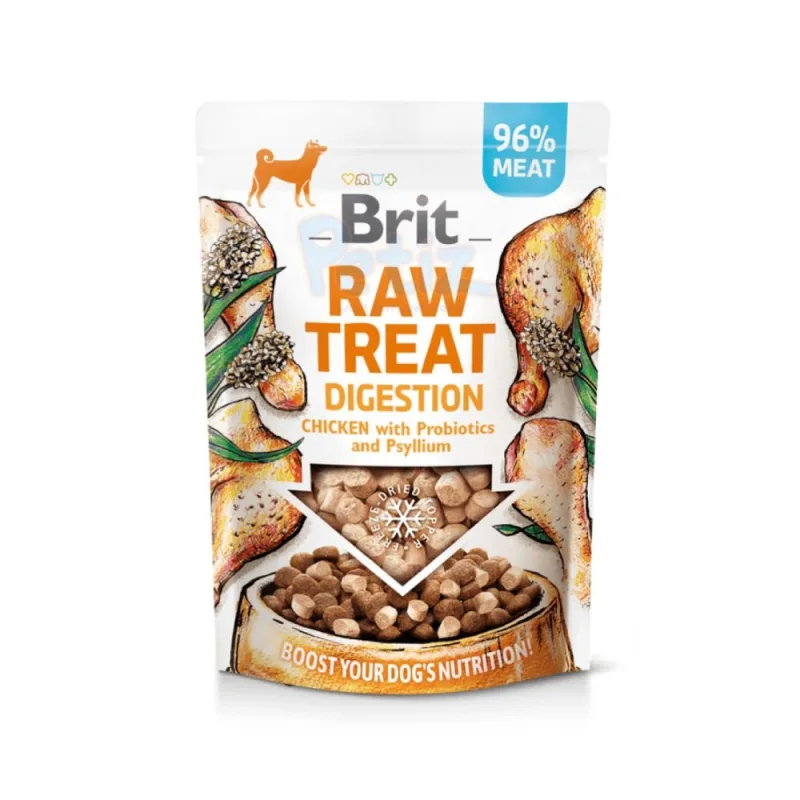 Friandises Lyophilisées pour Chiens – Brit Raw Treat Digestion au Poulet avec Probiotiques et Psyllium – 96 % de Viande Fraîche