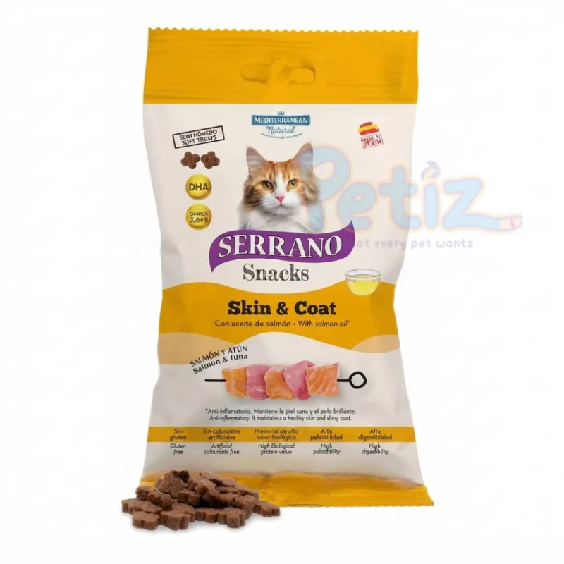 Friandises Serrano Skin & Coat pour Chats – Naturelles au Saumon & Thon | Peau Saine & Pelage Brillant
