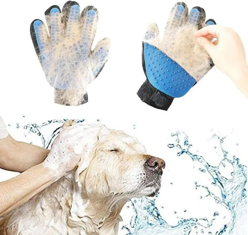 Gant de Toilettage du Chien et du Chat | Action 4 en 1 – Brossage, Massage, Bain et Récupération des Poils | Gant Brosse Chat et Chien en Silicone Convient à Toutes Tailles de Pelage.