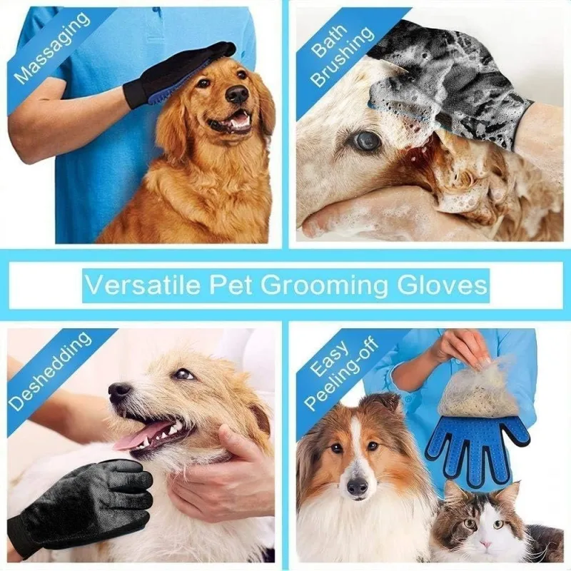 Gant de Toilettage du Chien et du Chat | Action 4 en 1 – Brossage, Massage, Bain et Récupération des Poils | Gant Brosse Chat et Chien en Silicone Convient à Toutes Tailles de Pelage.
