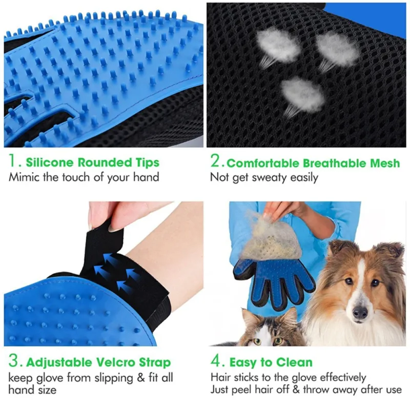 Gant de Toilettage du Chien et du Chat | Action 4 en 1 – Brossage, Massage, Bain et Récupération des Poils | Gant Brosse Chat et Chien en Silicone Convient à Toutes Tailles de Pelage.