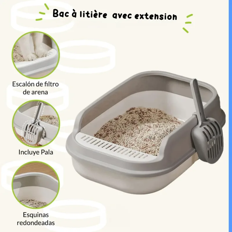 Grand bac à litière avec extension et pelle de nettoyage pour hygiène animaux chat et chien maroc