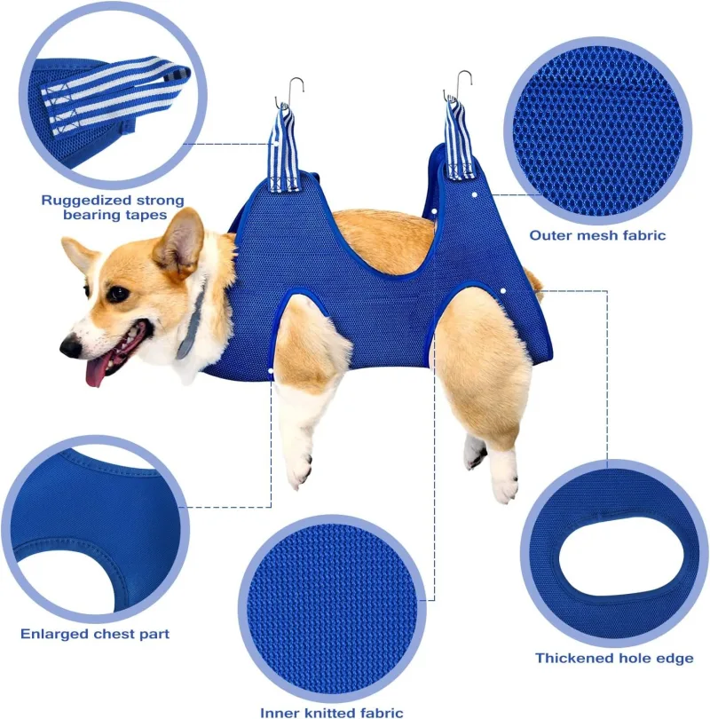 Hamac de Toilettage respirant à suspendre, 2 en 1 pour Chats et Petits Chiens – Coupe Griffes et Toilettage avec 2 Crochets.