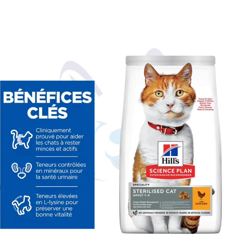 Hill's Chat Stérilisé Chat Jeune Adulte Croquettes avec Poulet | Santé Urinaire Contrôle Maintien du Poids et Vitalité Hills