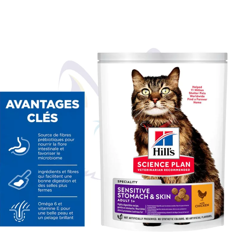 Hill's Estomac sensible & Peau Croquettes avec Poulet Pour Chat Adulte – Santé Digestive – Peau Hydratée et Pelage Brillan Hills