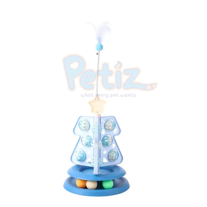 Jouet Interactif pour Chat en Forme d’Arbre de Noël – Balle Rotative & Plume Amusante – Stimulation Physique et Mentale, Design Festif