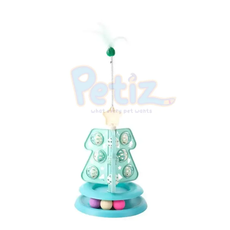 Jouet Interactif pour Chat en Forme d’Arbre de Noël – Balle Rotative & Plume Amusante – Stimulation Physique et Mentale, Design Festif