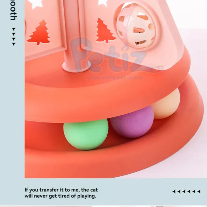 Jouet Interactif pour Chat en Forme d’Arbre de Noël – Balle Rotative & Plume Amusante – Stimulation Physique et Mentale, Design Festif