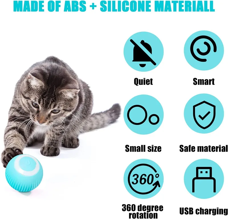 Jouet pour Chat Balle Interactive pour Chat, 360° Auto-Rotative avec Lumières LED