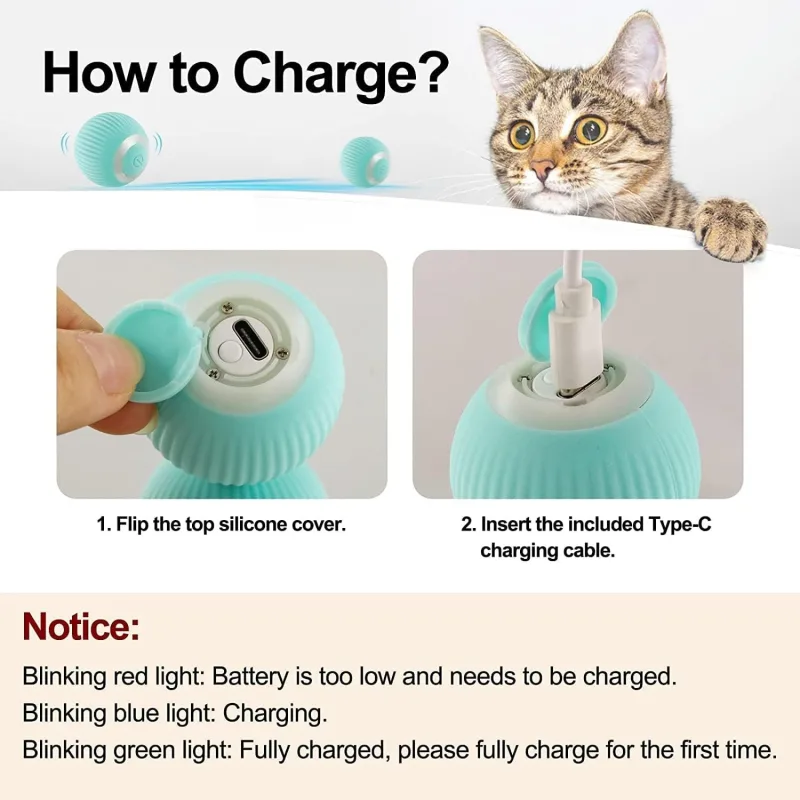 Jouet pour Chat Balle Interactive pour Chat, 360° Auto-Rotative avec Lumières LED