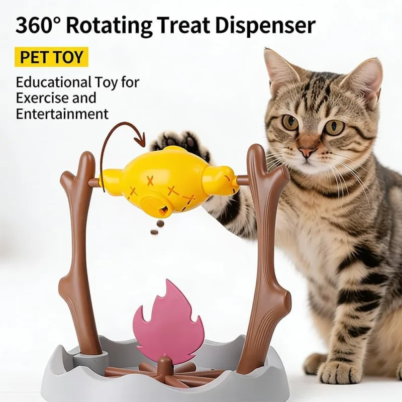 Jouet Rotatif pour Chat – Distributeur de Croquettes et Friandises