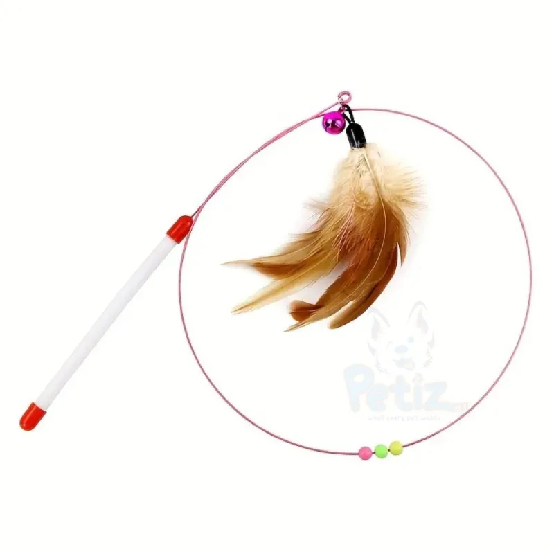 Jouet Teaser pour Chat avec Plumes, Clochette et Tige Flexible – Baguette Interactive pour Jeu de Chasse en Intérieur