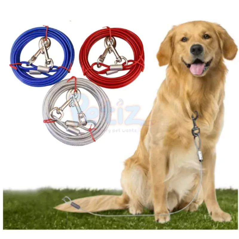 Kit d’Attache pour Chien 2 Pièces – Piquet à Vis en Métal + Câble Laisse en Fil d’Acier Renforcé 3m – Sécurité et Liberté pour Votre Chien en Extérieur