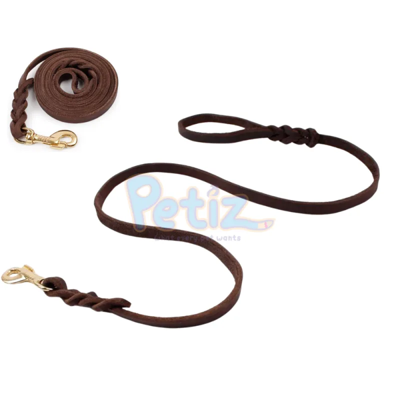 Laisse pour Chien en Cuir Tressé Marron 120 cm – Laisse Artisanale en Cuir Véritable – Confortable, Durable et Élégante