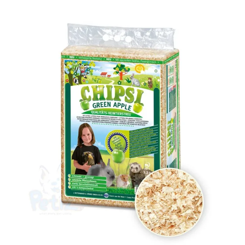 Litière Chipsi Pomme Verte – copeaux de bois Naturelle, Absorbante et Aromatisée