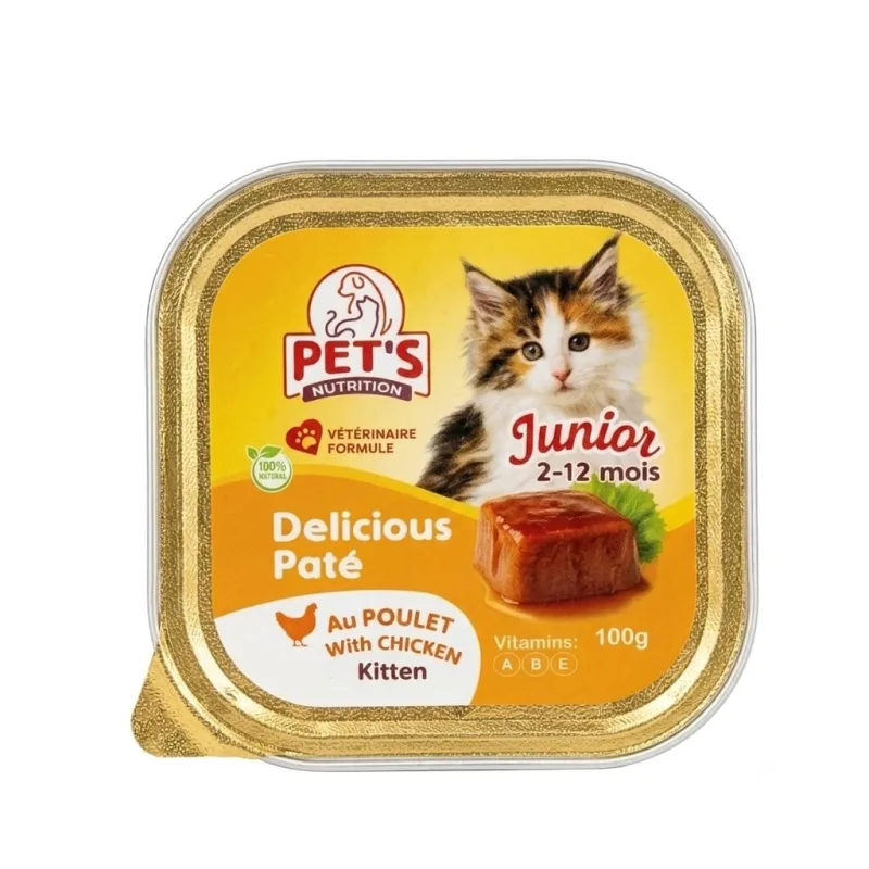 PET’S Nutrition Delicious Paté Junior au Poulet pour Chaton 2 à 12 Mois – Pâtée Complète