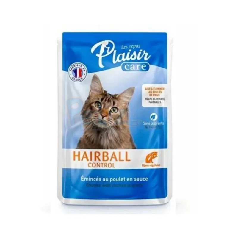 Plaisir Chat – Pochon Hairball Contrôle des Boules de Poils au Poulet en Sauce – Aliment Complet pour Chat Adulte