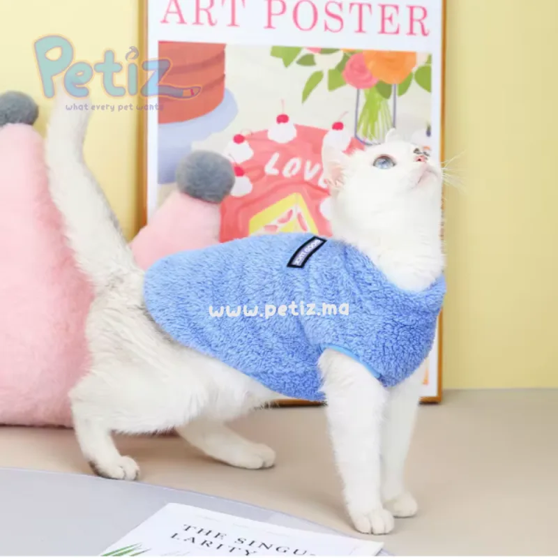 Pull en Polaire Sherpa pour Chat et Petit Chien avec Anneau en D Intégré – Vêtement Chaud et Confortable pour Automne, Hiver et Printemps Frais