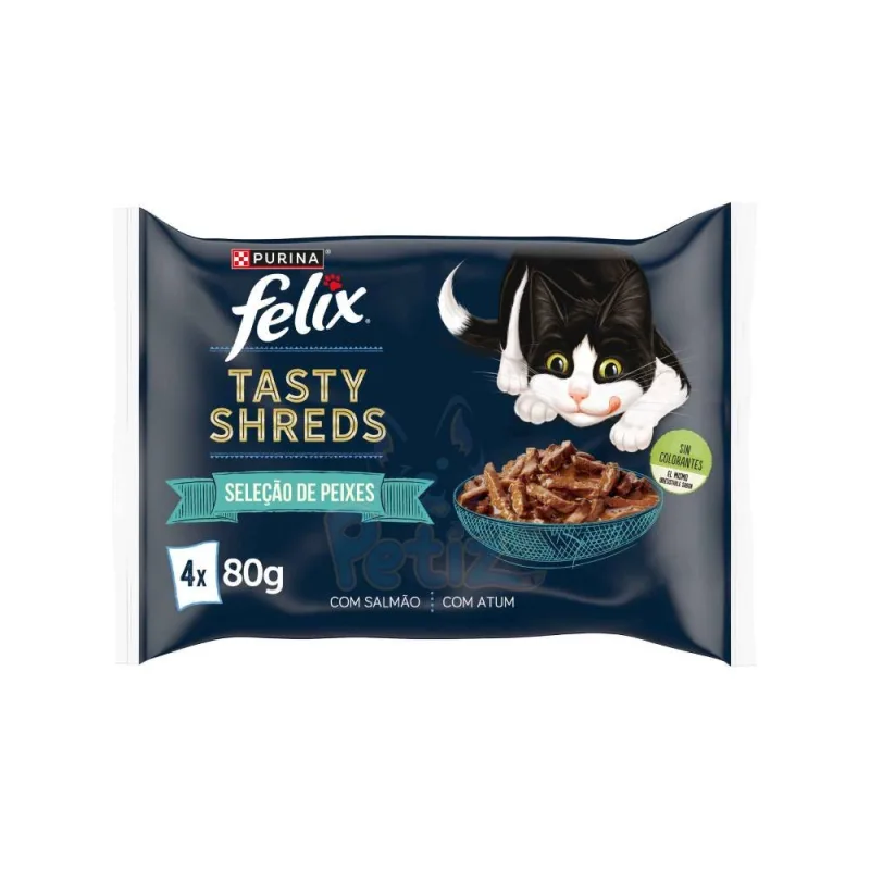 Purina Felix Tasty Shreds – Comida Húmida Chat – Sélection de Poissons (Thon & Saumon) – 4×80 g