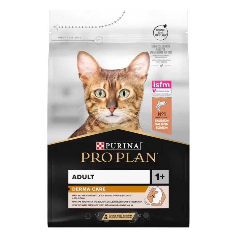 Purina Pro Plan Derma Care Saumon pour Chat Adulte à Poils Longs – Croquettes pour Peau Saine et Pelage Brillant
