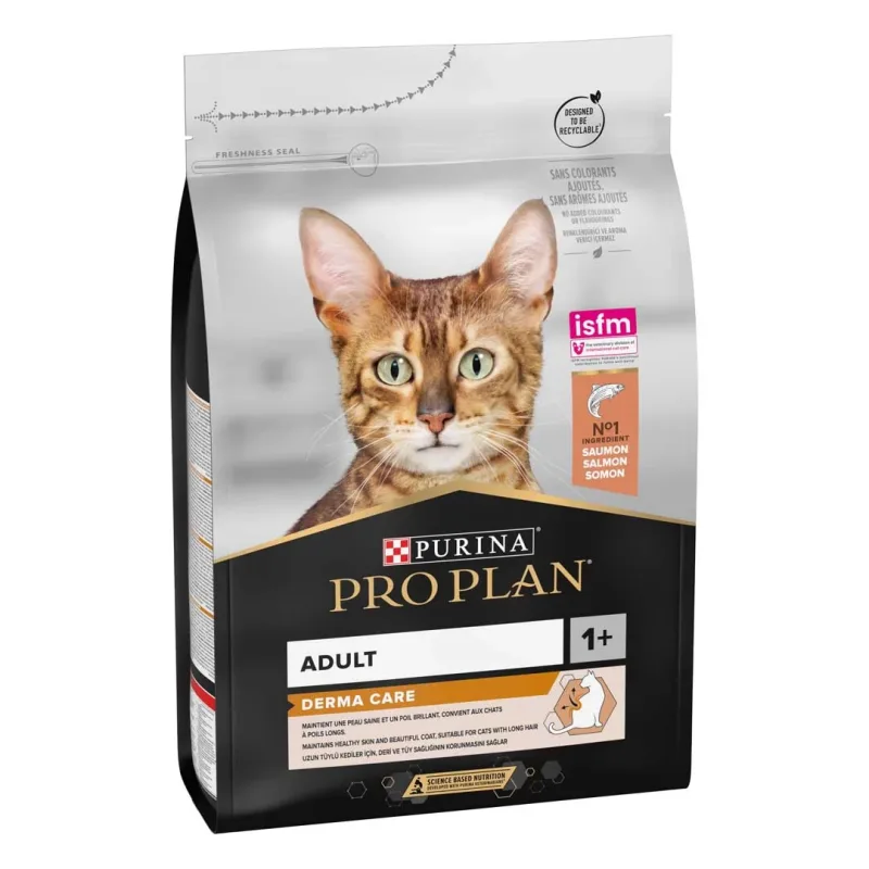 Purina Pro Plan Derma Care Saumon pour Chat Adulte à Poils Longs – Croquettes pour Peau Saine et Pelage Brillant