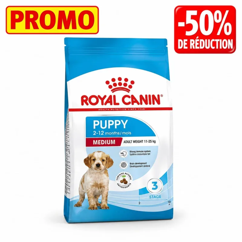 Royal Canin Medium Puppy – Croquettes pour Chiot de Race Moyenne (11 à ) de 2 à 12 Mois (PROMO)