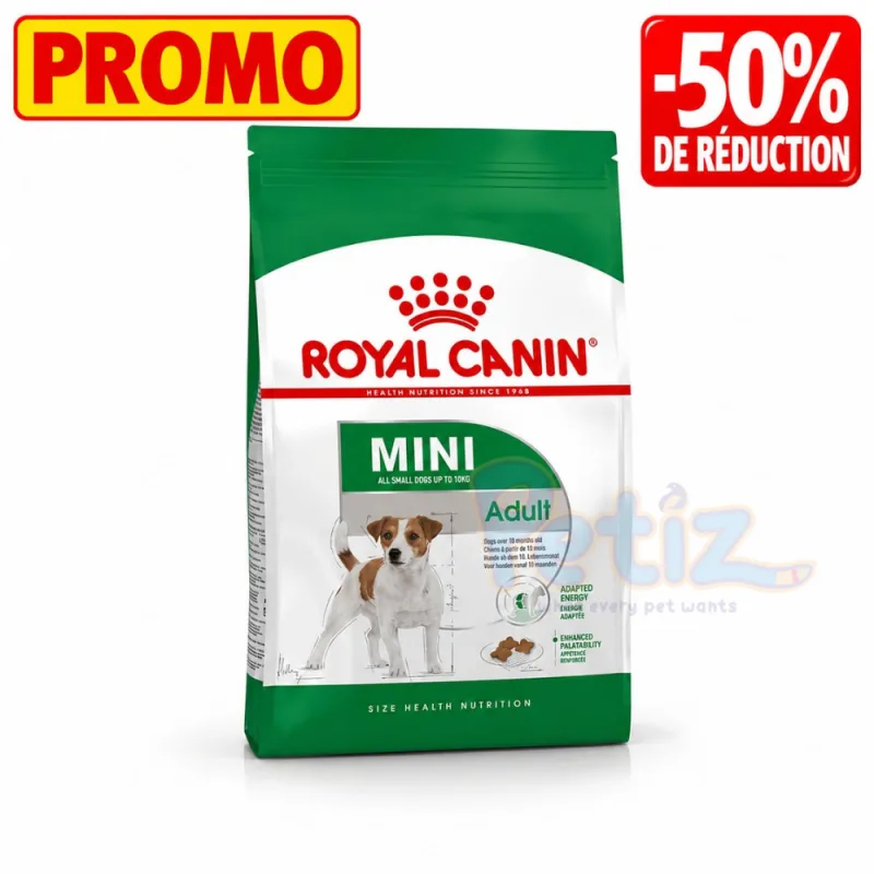 Royal Canin Mini Adult – Croquettes Complètes pour Chiens Adultes de Petites Races (1 à ) avec Soutien Digestif, Pelage Brillant et Maintien du Poids Optima (PROMO)